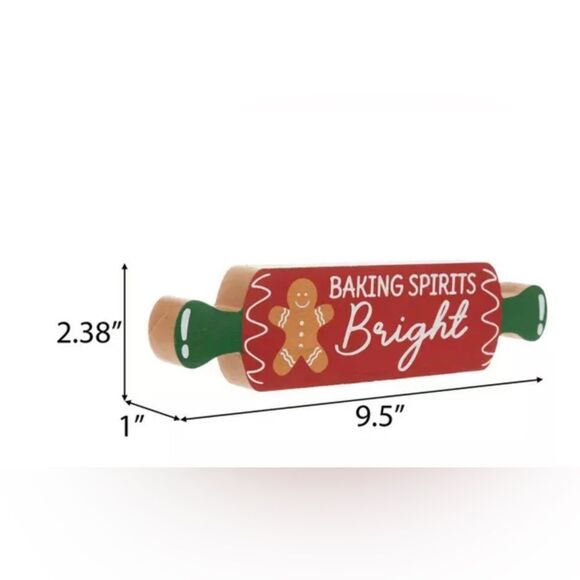 Baking Spirits Rolling Pin Wood Decor Festive Red and Green Rolling Pin Decor - Picture 2 of 2